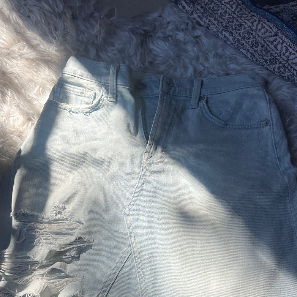 7 For All Mankind Faded Blue Distressed Jeans